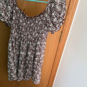 La Hearts Brown and White Floral Mini Dress